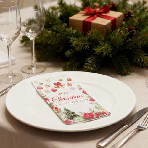 Christmas & New Year Napkins – Holiday Disposable Guest Towels with Gold Snowflakes & Bells – Perfect for Dinner, Party, Cocktail, Bathroom, Wedding & Holiday Celebrations, Serve 50 – Image 8