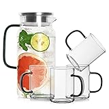 LUXU 42oz Glass Pitcher Set,Contain a 42oz Glass Pitcher and 4 coffee mugs with Dark Green...