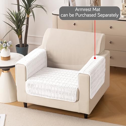 Image of HOKIPO 'Plush Haven' Premium Anti-Slip Sofa Cover Mat for 1 Seater Sofa | Soft Fluffy Plush Fabric, 1 Seater, White (NEW-5030-WHT*1)