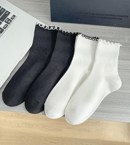 Ruffle Ankle Socks for Women Size 5-9, Frilly Crew Breathable Cotton Trun-cuff Casual Calf Quarter Shoes Sock2
