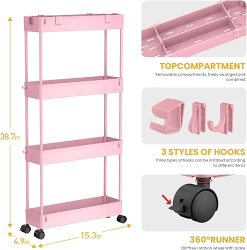 Image of SPACELEAD 2-piece Set Slim Storage Cart 3 Tier,Bathroom Organizer Rolling Utility,Mobile Shelving Unit Slide Out for Office, Kitchen, Laundry Room & Narrow Places