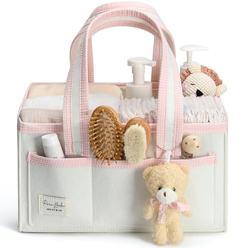 Image of PeraBella Diaper Caddy Organizer with Handle, Baby Shower Gifts Basket Bag, Registry Search Must Haves Items, Nursery Storage Organizer for Newborn Girl Boy, Baby Bag Essentials, Car Diaper Caddy Cart