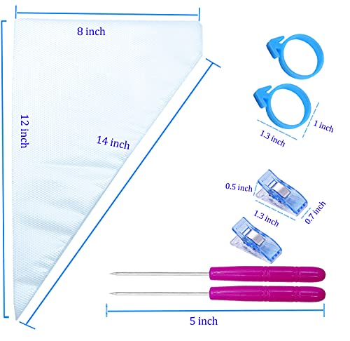 122Pieces Tipless Piping Bags - 100pcs Disposable Piping Pastry Bag for Royal Icing/Cookies Decorating - 10 Pastry Bag Ties,10 Clips &2 Scriber Needle - Best Cookie/Cake Decorating Tools (14 inch)