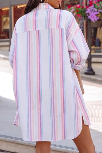 Image of FSHAOES Womens Oversized Button Down Shirts Casual Loose Long Sleeve Solid Lapel Long Blouses Tops with Pockets