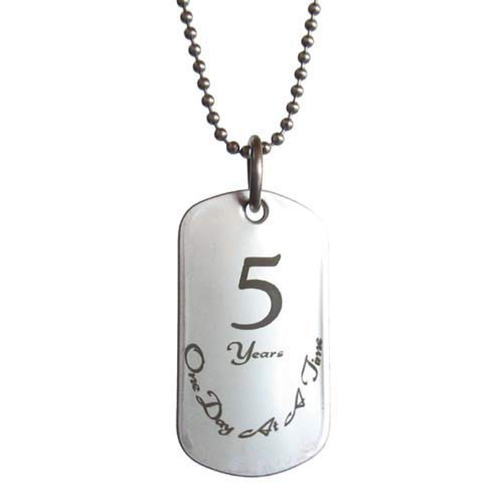 Serenity is Forever 5 Year Sobriety Anniversary Stainless Steel Dog Tag Necklace for Sober Birthday AA Alcoholics Anonyous NA Narcotics Anonymous