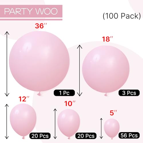 PartyWoo Light Pink Balloons 100 pcs Different Sizes of 36 18 12 10 5 Inch Pastel Baby Pale Pink Balloon Arch Kit Garland for Baby Shower Valentine's Day Princess Birthday Party Decorations Pink-Y48 - Image 3