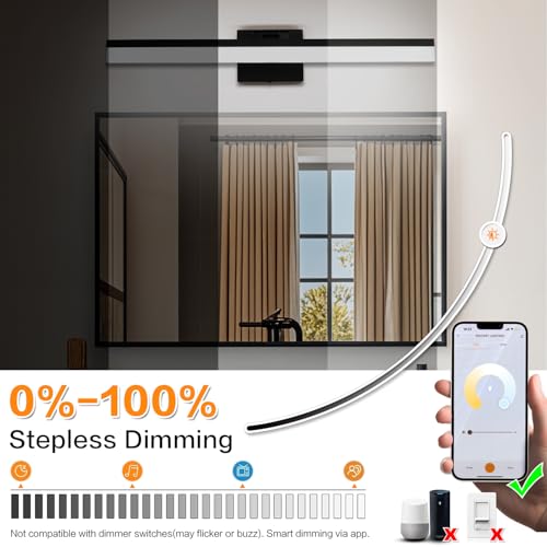 Image of SOLFART Black Bathroom Light Fixtures Vanity Light Modern Bathroom Lights Over Mirror Led Lights for Bath 23.6 Inch APP Control Adjustable Color Temperature Dimmable Vanity Led Lights
