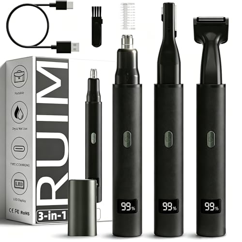 RUIM 3-in-1 Nose Hair Trimmer for Men, Electric Ear & Eyebrow Groomer with LED Display, USB-C...