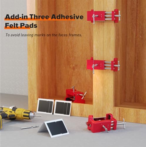 Image of Cabinet Clamps, Cabinet Installation Cabinetry Clamps Face Frame Clamps Tools with Two Side Screws and Alignment Plate, 4 Pack, Red