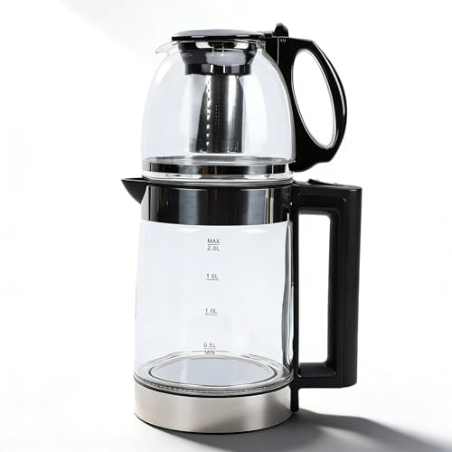 Dpofirs Bollitore Elettrico con Infusore per il tè, Bollitore per tè Turco, Teiera Elettrica a Doppia Pentola, Bollitura Rapida (EU)