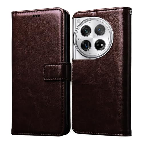 Image of Flip Cover Back Case for OnePlus 12R 5G | Premium Leather Finish | Inbuilt Pockets & Stand | Flip Cover Back Case for OnePlus 12R 5G (Coffee)