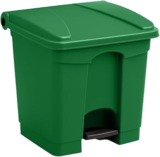 Trash Can with Foot Pedal, Hands-Free Recycle Bin, Green, 8 Gallon Rectangular Step-On Commercial Garbage Can for Restaurant/Office/Kitchen
