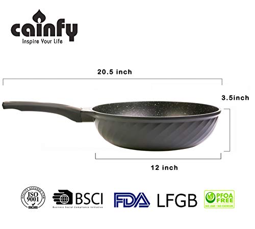 Cainfy Woks and Stir Fry Pan with Lid, Nonstick Wok Pan Induction Compatible 12 Inch