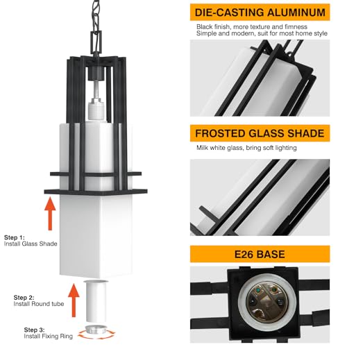 Outdoor Pendant Light Fixture - Aluminum Exterior Hanging Lantern, Outdoor Hanging Light with Black Adjustable Chain Outdoor Pendant Lights for Porch Patio (Max 44.09''H, 1 pc)