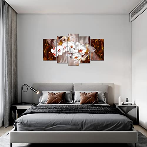 Yaynice White Butterfly Orchid Wall Art Abstract Yellow And Brown 5 Piece Picture Canvas Print Wall Painting Modern Artwork Wall Décor For Bedroom Living Room Bathroom Office #TOP2