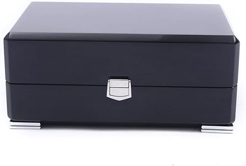 NYW - Caja de madera negra de lujo vintage con diseño de cuadrícula caja de madera para regalo