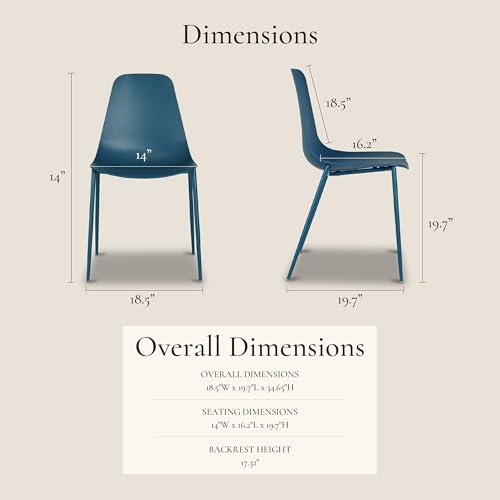 Image of Poly & BARK Isla Modern Kitchen Chairs Set of 4 - Plastic Dining Chair with Metal Legs - Quick Assembly Simple Cafe Chairs Plastic for Indoor or Outdoor - Lago Blue