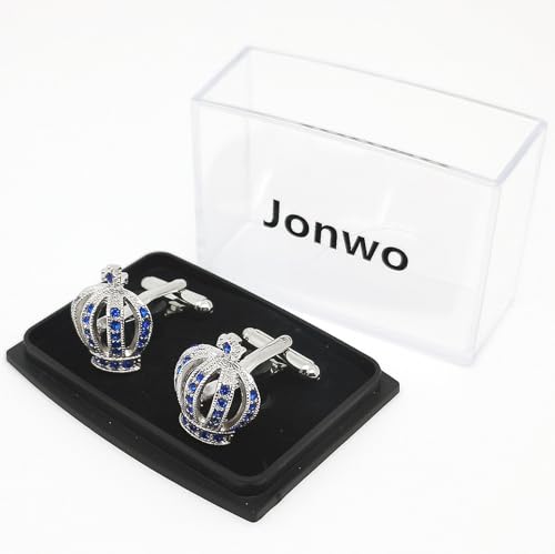 Royal Crown Blue Crystal Cuff Links for Men Lady in Gift Box Unisex Cufflinks for Business Wedding Anniversary Dress3