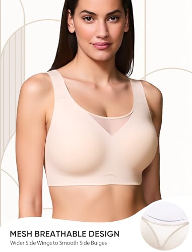 Wireless Bras for Women Seamless Supportive V Mesh Bralette Minimizers Comfortable Tshirt Bra for Older Women2