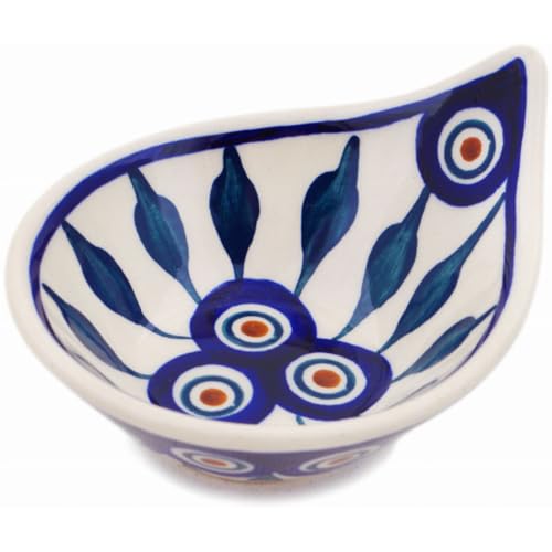 Authentic Polish Pottery Bowl 4-inch in Peacock Design Handmade in Boles?awiec Poland + Certificate of Authenticity