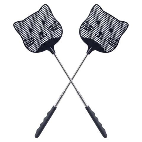 Staruby 2 Pack Extendable Fly Swatter, 25 inch Long Handle Flyswatters, Plastic Heavy Duty Fly Swatters Manual for Indoors Patio Garden and Outdoors Black Cover