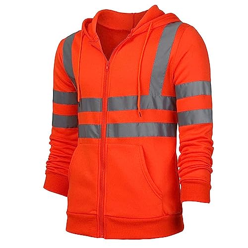 High Visibility Reflective Hoodies for Men,Class 3 Safety Sweatshirts with Pockets,Hi Vis Zipper Yellow Sweatshirt4