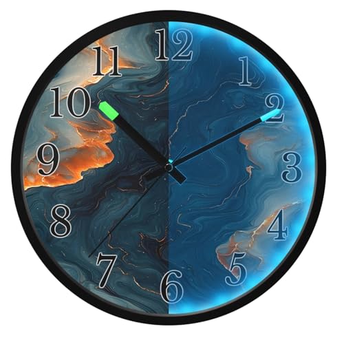 Horloge murale phosphorescente marbre bleu finitions dorées chic 30cm - 2