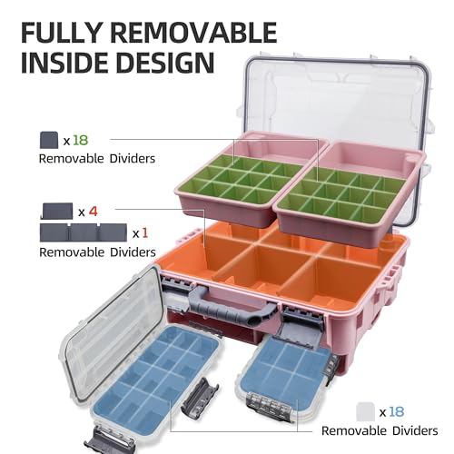RUNCL Universal Fishing Tackle Box with Two Small Tackle Tray, Removal Inside Design Waterproof Trunk Storage Box, Thicker Floating Airtight Stowaway, Xmas Surprise Fishing Gifts for Men Women
