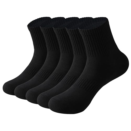 Mens Athletic Cotton Quarter Crew Socks Light Weight Moisture Wicking Odor Control Sports Socks for Men 5 Pairs