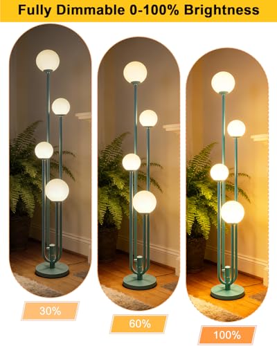 Image of Lightdot Green Globe Floor Lamp 4-Lights Dimmable Floor Lamps with 3000K Bulbs Included Unique Modern Standing Tall Lamp with 5Lbs Heavy Base for Living Room /Bedroom