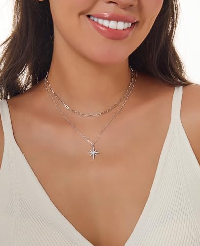 Gold Necklace for Women Dainty Layered Diamond Necklace Trendy 14K Gold Plated Paperclip Choker Necklaces Cute Minimalist Open Oval Star Necklaces Jewelry for Women Gifts