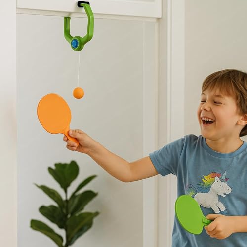 Image of Humming Bird Kids Indoor Table Tennis Trainer | Door-Mounted Ping Pong Set with 2 Paddles & 5 Balls | Active Play Sports Game for Children Ages 5+ | Non-Toxic Sports Toy for Indoor Play
