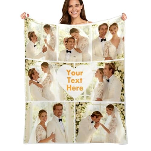 Custom4U Custom Photo Blanket with Text Heart Blanket Personalized Blankets for Adults Kids Couples Gifts Christmas Blankets Women Gifts Anniversary Birthday Wedding 7 Photos-2