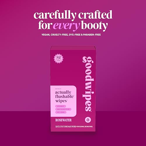 Image of goodwipes Flushable Wipes for Women - Rosewater Individually Wrapped Travel Butt Wipes To Go, Mini Purse & Festival Essentials for Adults, pH Balanced for Feminine Hygiene, 32 Count (1 Pack)