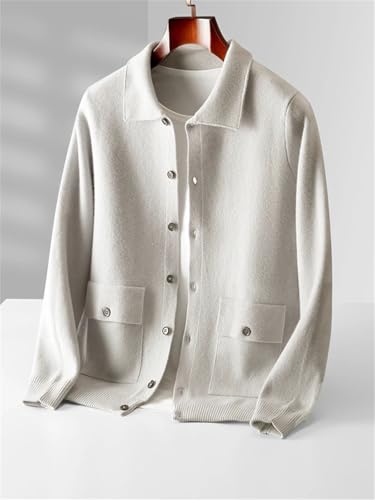 Men's 100 Percent Merino Wool Cardigan Spring Turndown Collar Knit Sweater Soft Single Breasted Solid Color Tops3
