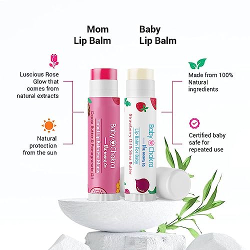 Image of BabyChakra - The Moms Co. Nourishing Lip Balm Duo Pack for Women's & Babies /Kids, 100% Natural Ingredients, Long Lasting Non Greasy 12 Hours Moisturising, Cruelty Free (2x4.5 gm)