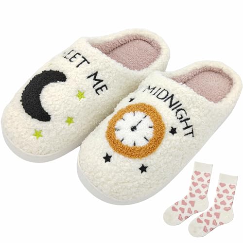 House Slippers for Women, Meet Me At Midnight Slippers Fluffy and Cozy Bedroom Slip On Shoes, Unisex ​for Indoor Outdoor Comfort -Ideal Holiday Birthday Gifts, Hsw001