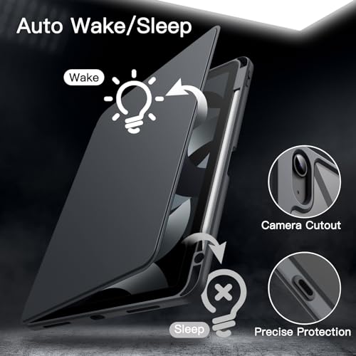 JETech Rotating Case for iPad Air 11-Inch M3/M2 (2025/2024), iPad Air 5/4 (2022/2020 5th/4th Generation), 360 Degree Rotation Protective Stand Cover Clear Back, Auto Wake/Sleep (Space Gray)