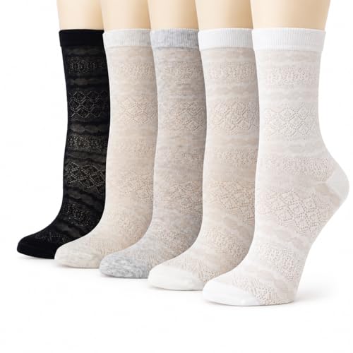 Ginmewrae Womens Lace Socks, Ruffle Crew Socks 5 Pairs Cute Breathable Cotton Casual Frilly Ultra Thin Ankle Socks for Summer - image 1