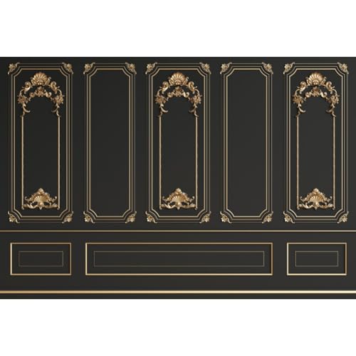Leyiyi 10x7ft Gold Black Vintage Room Inside Backdrop European Frame Modern House French Castle Cementery Wall Retro Style Photo Background Cowboy Kids Birthday Portrait Studio Props Vinyl Wallpaper