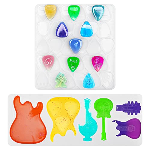 Coitak Guitar Pick Resin Mold, Guitar Triangle Plectrum Resin Molds Silicone, Guitar Pick Holder Epoxy Molds for Musical Accessories, Keychain, Necklace, Decoration