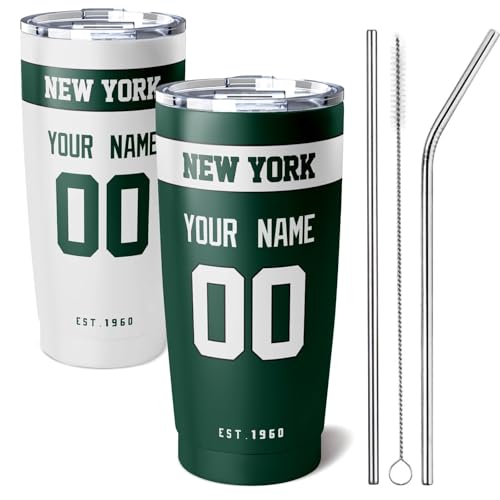 Image of ANTKING New York J Tumbler 20 oz Travel Coffee Cup Custom Name Number for Men Women Boy Gifts