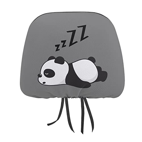 カーシートヘッドレストカバー かわいい 眠るパンダ カーヘッドレストカバー カーまくらカバー 車用首クッションカバー カーシート首枕カバー 2枚セット 取付簡単 万能ヘッドレストカバー ヘッドレストカバー 首をリラックスさせる