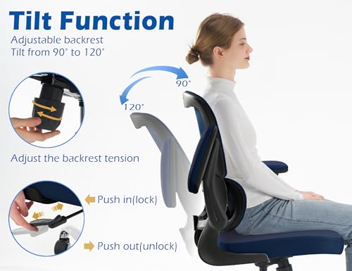 Image of TRALT Ergonomic Office Chair - Desk Chair with Adjustable Lumbar Support Computer Chair - Mesh Comfy Chair with Flip-up Armrests - Gaming Chairs for Adults Home Office (PU Leather, Navy Blue)