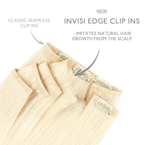 Image of WENNALIFE Invisi Edge Clip in Hair Extensions Real Human Hair, 12 Inch 80g 7pcs Platinum Blonde Hair Extensions for Women Invisible Straight Injection Extensiones de Cabello Humano,