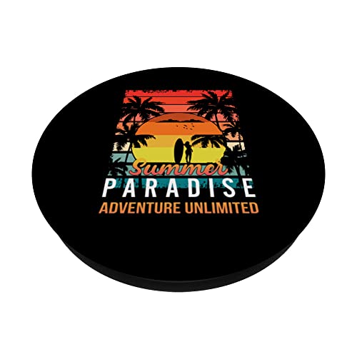Sunshine Summer Palm Trees Beach Vibes Tropical paradise PopSockets Swappable PopGrip, Black - Image 2