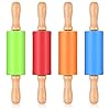 4 Pack Mini Rolling Pin for Kids 9 Inch Wooden Handle Rolling Pin Non Stick Silicone Rolling Pins for Children Cake Baking