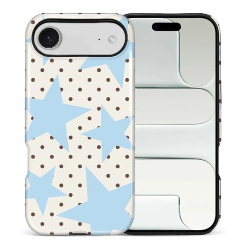 NONMY for iPhone 17 Air Case,Hybrid 2 Layer Hard Shell Silicone Protective Case - Polka Dots Blue Stars - Scratch Resistant Shockproof Cover