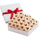 Harry & David Heart-Cutout Valentine's Day Shortbread Cookies Gift Box, 24 Raspberry Shortbread Cookies, Buttery Cookie Gift, Valentine Dessert Treats, White Box With Red Ribbon, 1 Lb 2 Oz