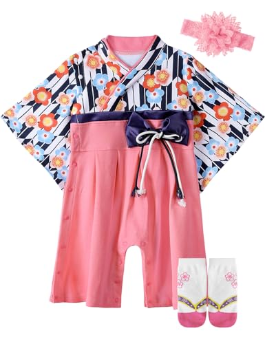 [SHELISTEN] 袴 ロンパース ベビー服 女の子 100日祝い お食い初め お宮参り(ローズ, 70)